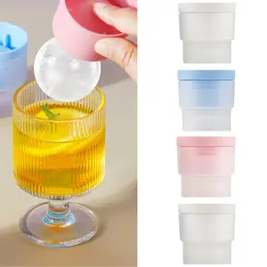 Set of 4 Ice Ball Maker, 2.5 Inch Ice Spheres Mold, Round Ball Ice Cube Mold for Whiskey Cocktails Juice Beverages Bourbon, Old Fashioned Clear Ice Cube Mold Silicone Freezer Press (White, Blue & Pink)