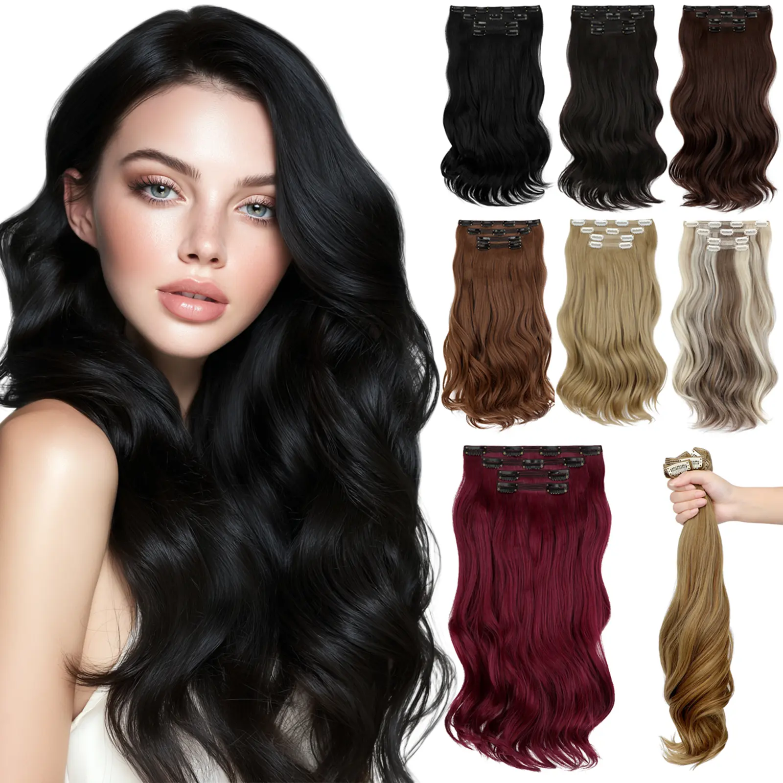 Dulchany Clip in Hair Extensions 4PCS Blonde Hair Extensions 18 Inch Thick Long Deep Waves Hair Extensions Natural Soft Hairpieces for Women