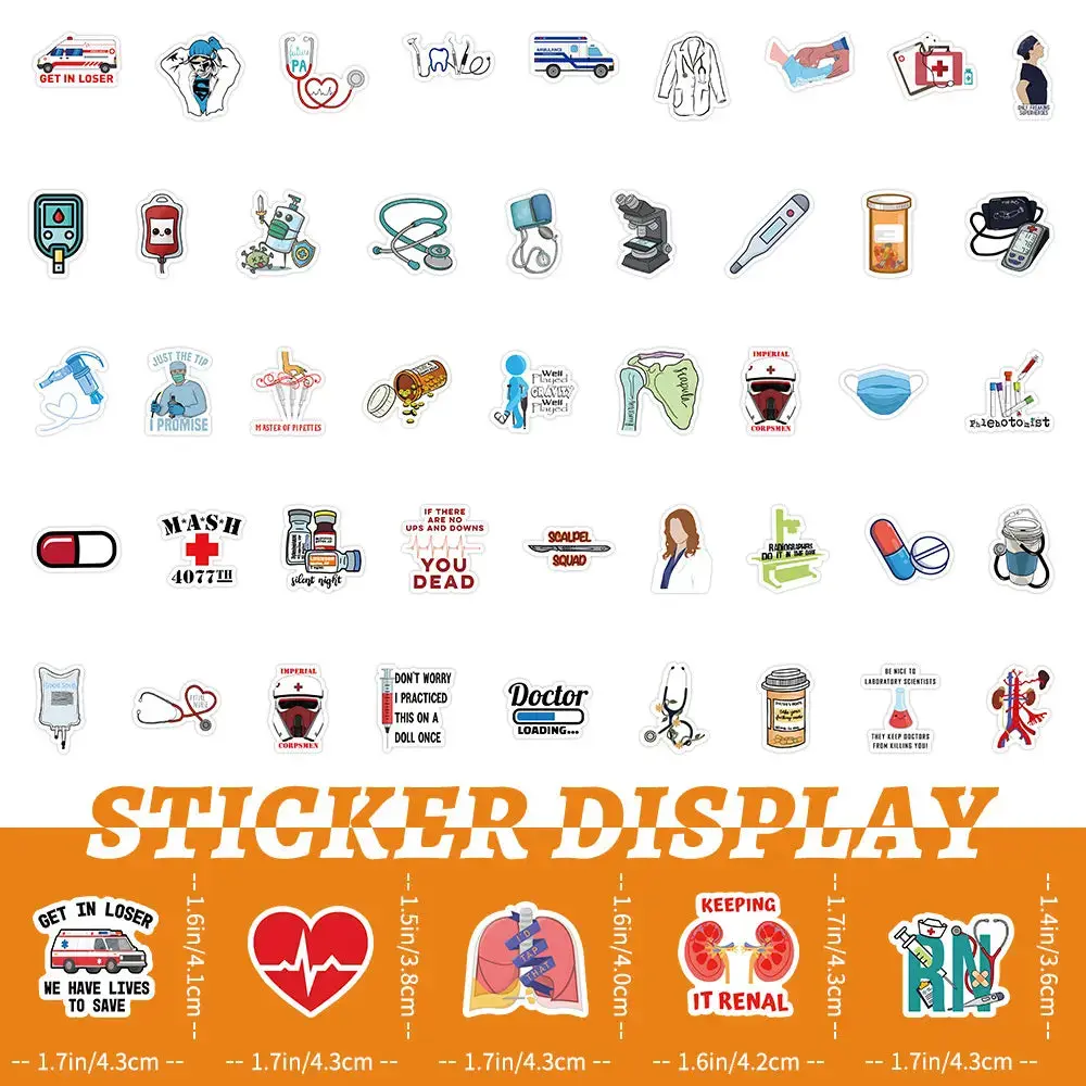 100 Cartoon Healthcare Stickers Cute Medical Decals for EMT EMS Students School Supplies and Accessories