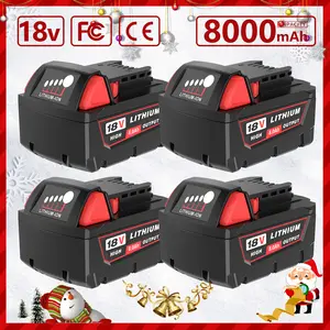 4Pack 18V 8.0Ah Replacement for Milwaukee M-18 Battery Compatible with 18 Volt Power Tools and Chargers Long-Lasting Lithium-Ion Battery for Extended Runtime m-18