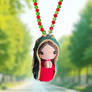 Handmade Virgin Mary Crochet Car Mirror Hanging Ornament – Faith Symbol, Lightweight, Handmade, Spiritual Protection Gift