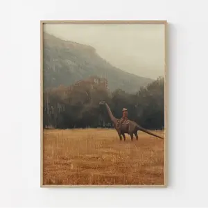 Vintage Dinosaur Cowboy Oil Painting Print | Western Jurassic Dinosaur Print | Gift for Him, Funny Print | VDC1 Decor Wall