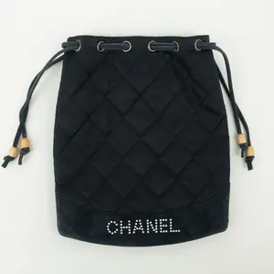 Pre-owned CHANEL Leather Mini Bags Cotton Quilted Drawstring Pouch Bag #2469
