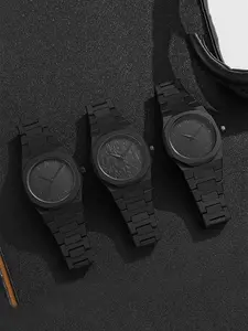 Men's Fashion Simple Black Large Casual Round Dial Quartz Watch Casual Polycarbonate Butterfly Buckle Strap Male Clock Wristwatch