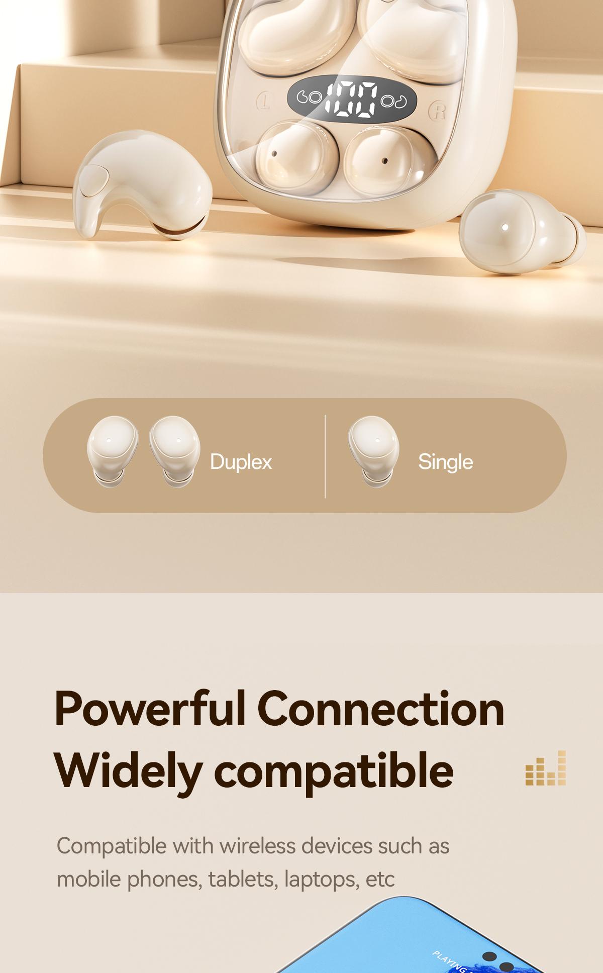 Chengruida M126 HiFi Quality 2 Pairs Wireless Earbuds, Ultra Thin Mini No Ear Pressure Side Sleep, Noise Reduction Call Long Battery Life