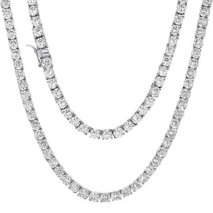 4MM 5MM 6MMM 18K  Out   Tennis Chain,Brass Cubic Zirconia Necklace, Round Cubic Classic HipHop Style,Luxury Unisex Jewelry ,Father's Day Gift, For Women For Men