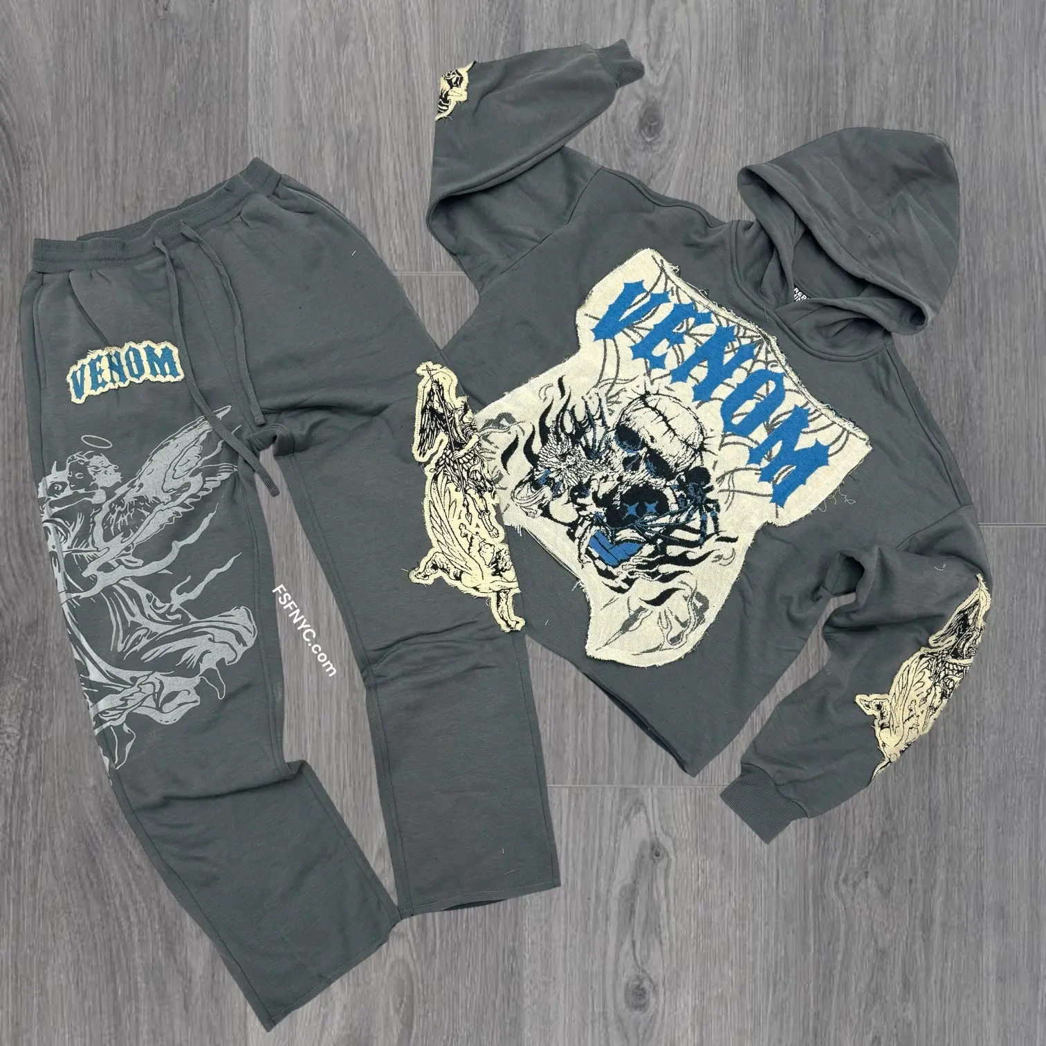 Rebel- Venom Cut Off Sweat Suit - Charcoal  - 424 324
