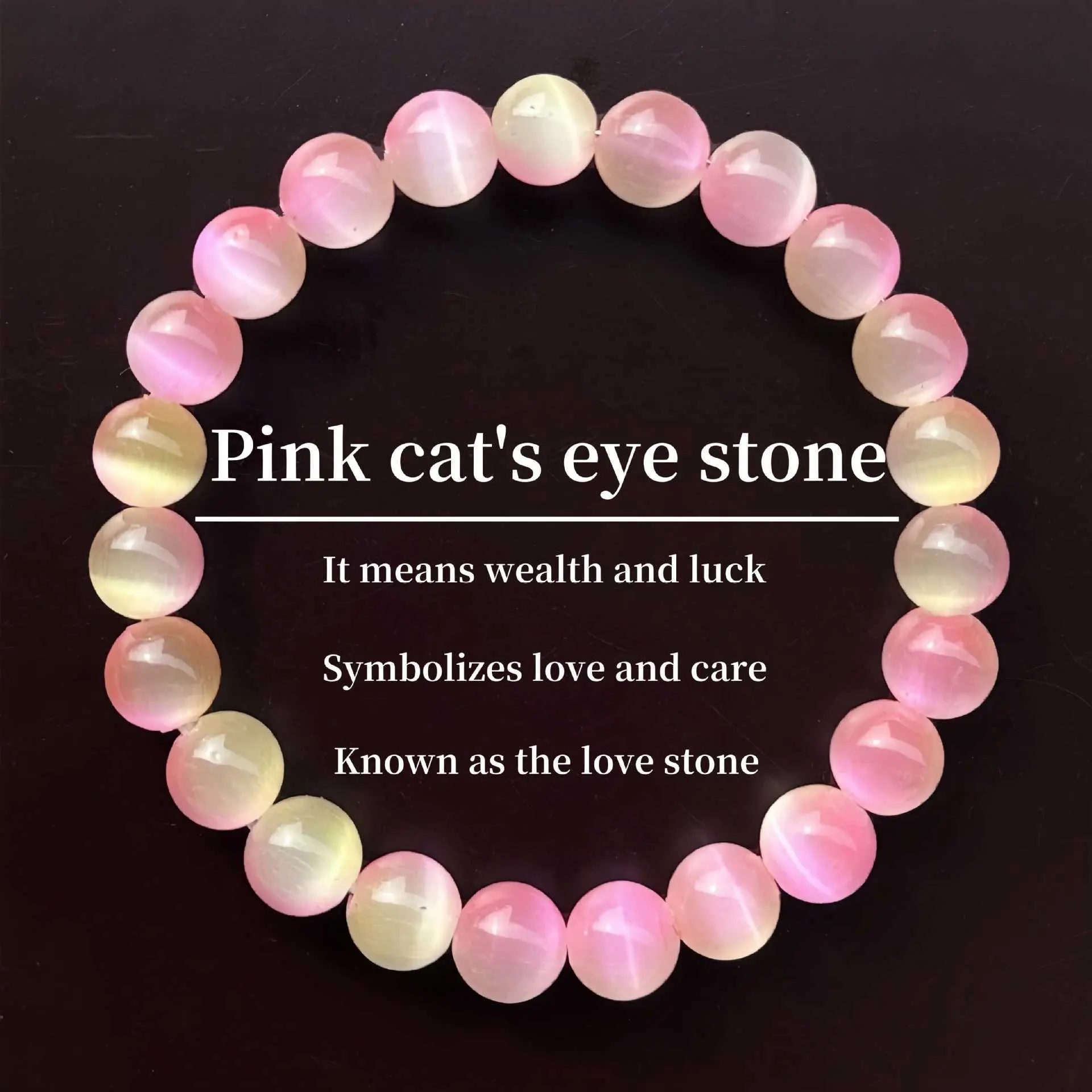 Women's Symbolic Pink Cat's Eye Stone Bracelet Wristband - Beaded Costume Jewelry with Love, Wealth, Luck Meanings, Inspirational Money Attraction Accessory for Daily Wear, Inspirational Bracelet
