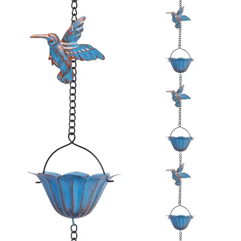 Vintage Hummingbird Design Rain Chain, 1 Set Garden Downspout Diverter, Outdoor Decorative Animal Sculpture, Garden Sculptures Statues, Unique Rain Moisture Collector Decoration, Garden Accessories