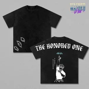 Retro Heavy Limited The Honored One Gojo JJK Acid Wash Black Vintage Style T-shirt, Anime Inspired Tee,100% Cotton, Printed T-shirt, Anime Style T-shirt, Gojo Cosplay Boys Cool Shirt Streetwear Top