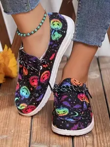 Halloween Limited Edition Sneakers, Colorful Pumpkin Design, Dark Background with Fluorescent Colors, Unique and Eye-Catching Shoes