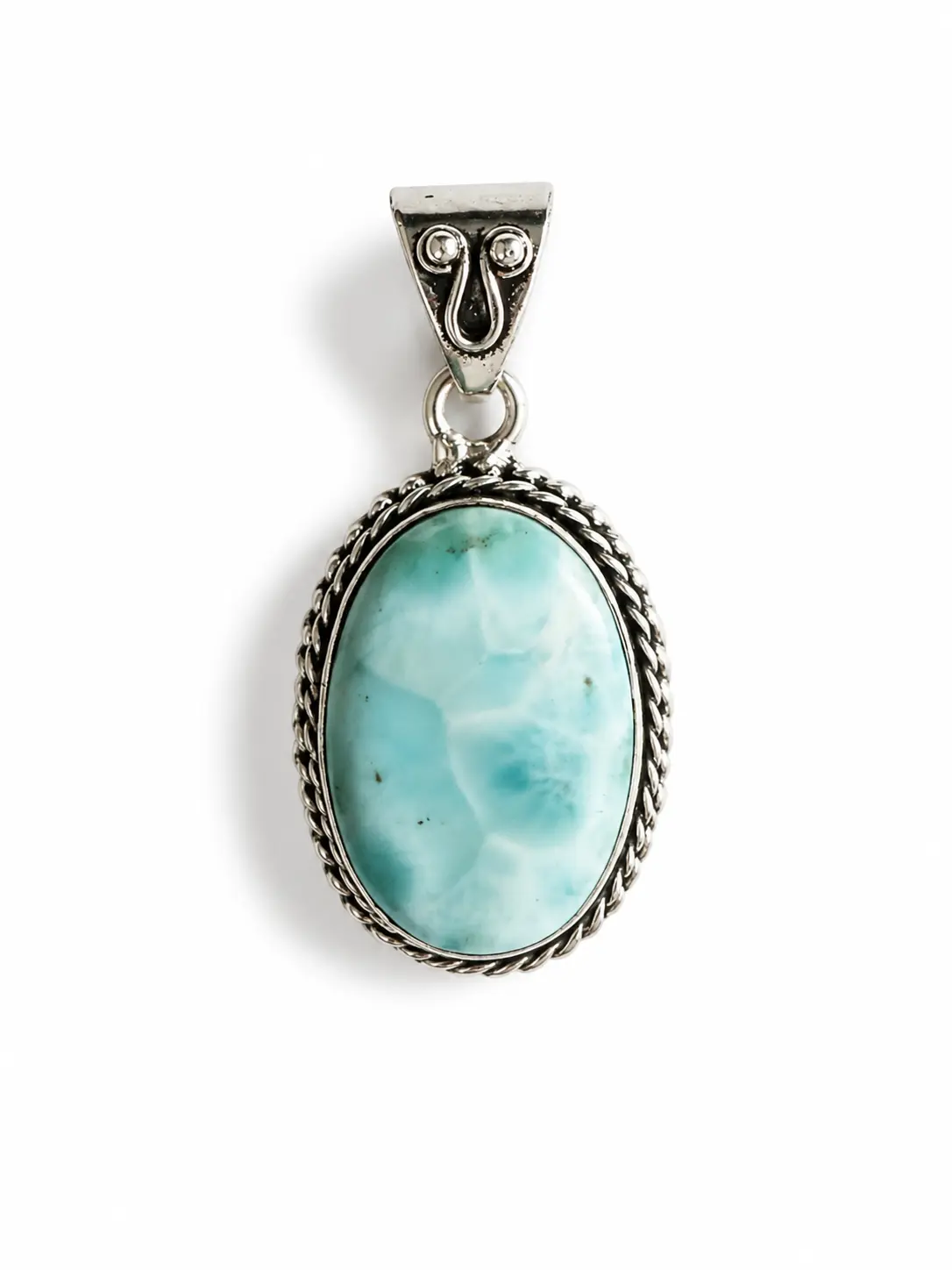 Larimar Oval Pendant, Elegant High-Polish Finish Semiprecious Stone Jewelry, Indian-Made Statement Piece