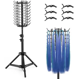 72 Pegs Braiding Hair Rack Standing Hair Extension Holder Hanger, 4-side Hair Divider Rack for Braiding, Height Adjustable Hair Separator Stand Display Stand