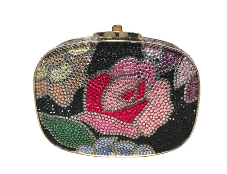 Pre-owned JUDITH LEIBER crystal Clutches & Wristlets Swarovski Black Floral Box Minaudiere