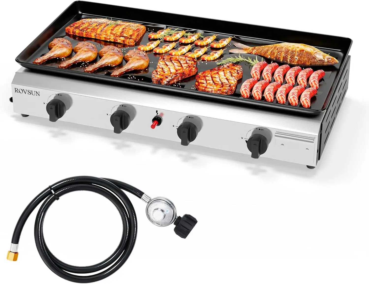 ROVSUN 2/4 Burner Portable Propane Griddle with Nonstick Enameled Tray, 20,000/40,000 BTU Tabletop Flat Top Gas Grill with Electronic Ignition & Regulator for Outdoor Cooking Camping BBQ Tailgating