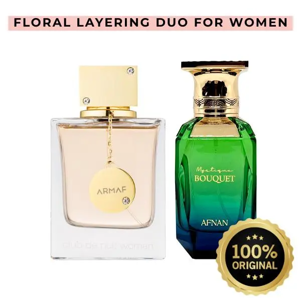 ARMAF Club de Nuit Women Eau de Parfum 3.6 oz + Afnan Mystique Bouquet EDP 2.7 oz – Floral Fruity Captivating Alluring Women’s Fragrance Duo Unisex Spray, Attraction Women's Fragrance, Casual Women's Fragrance