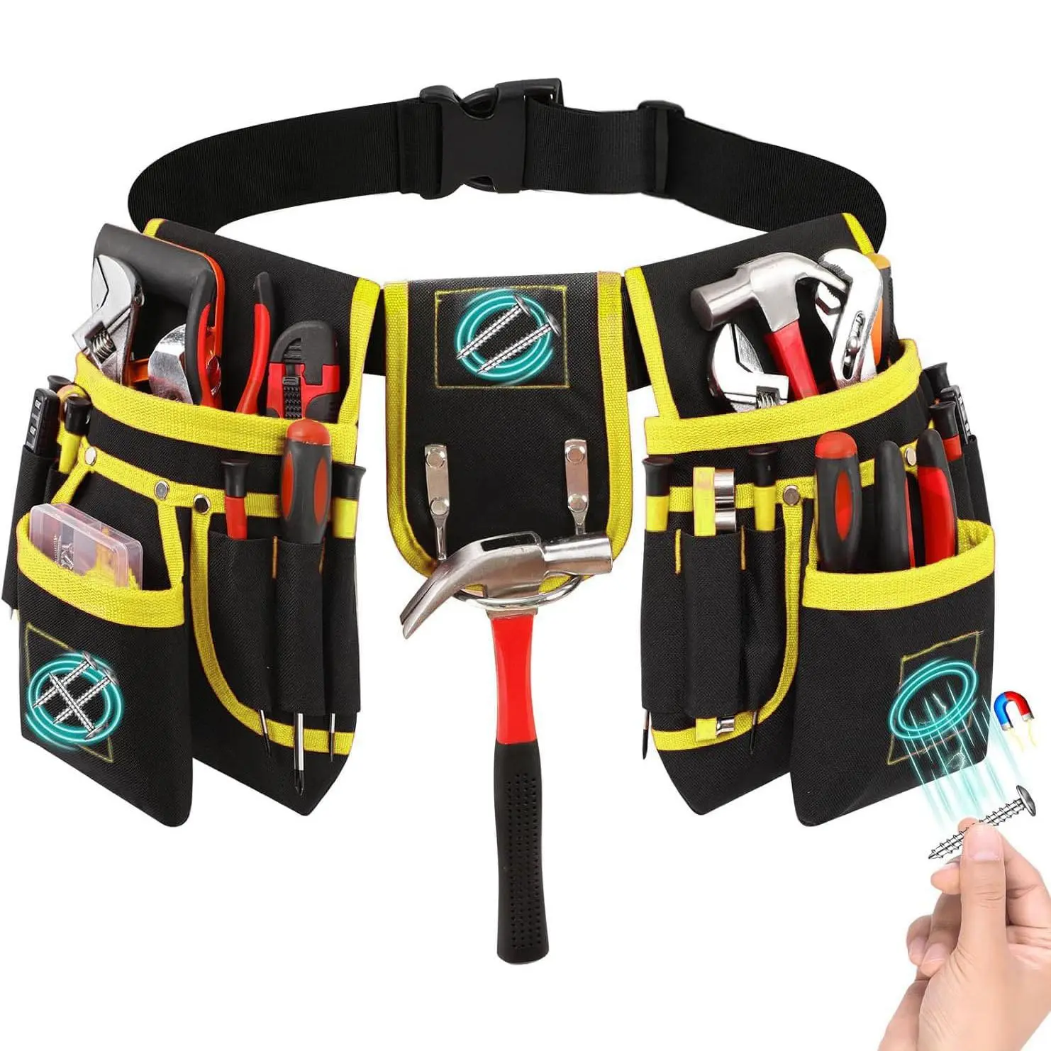 Multifunctional Tool Bag, Sling Tool Bag, Tool Storage Bag, Adjustable Waist Tool Bag with 26 Pockets, Tool Pouch, Tool Organizer for Electrician & Carpenter, Perfect Work Bag for Craftsman & Father's Day Gift
