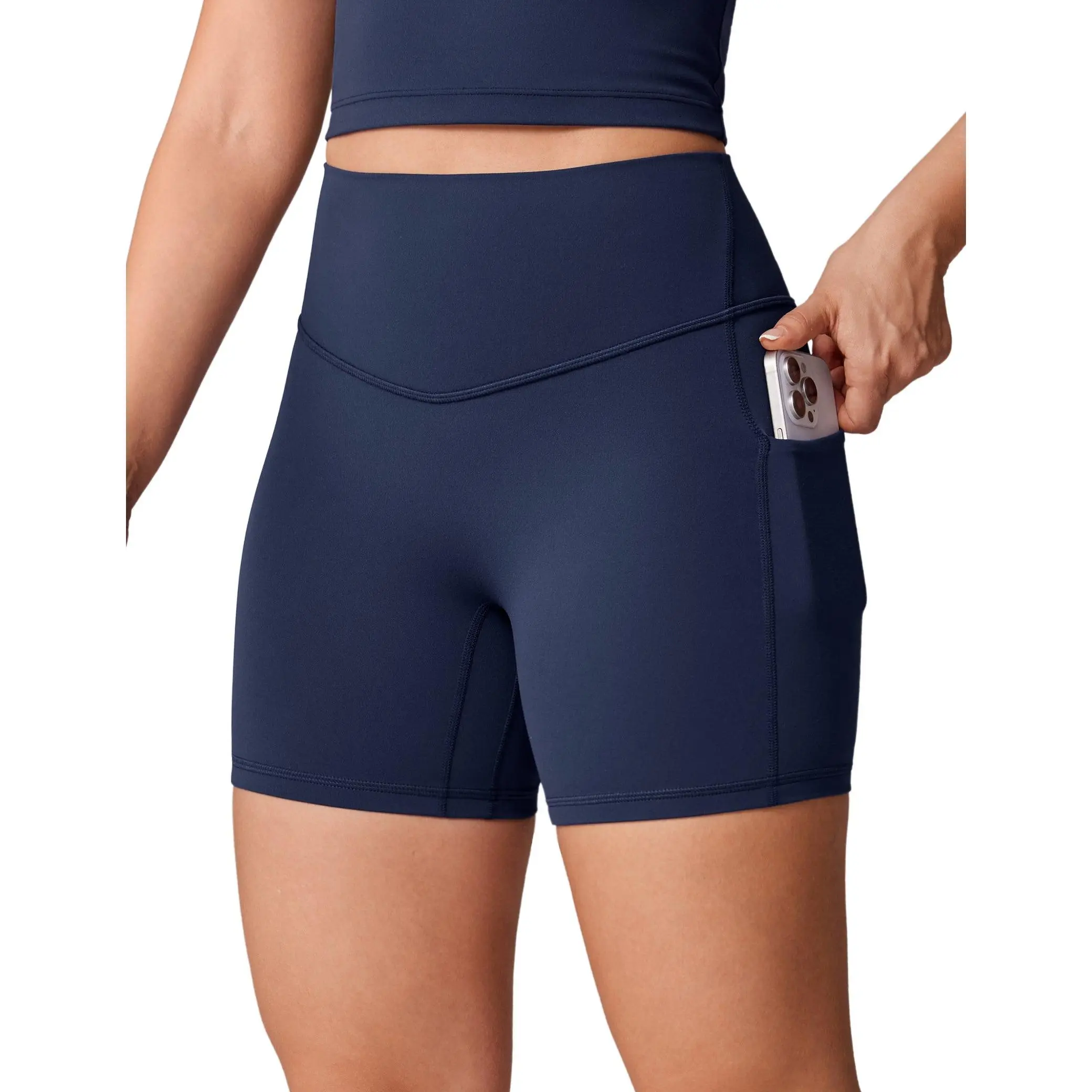 Unissu Hugcurve Women's 5" No Front Seam Pockets Compressed Shorts - Medium Compression, Curvy, Elastic Waist, Stretch, for Women, Shorts For Women