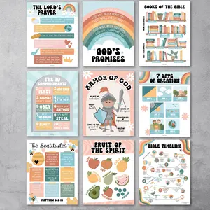 Retro Bible Posters | Set of 9 | Sunday School Classroom Spiral Notebook Sticker