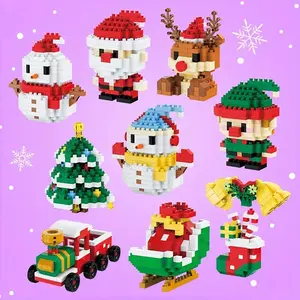 Mini Christmas Creative Building Block Toys Set, Santa Claus, Elves, Snowman, Tree, Reindeer, Bells & Stocking, Train Model Gift for Kids