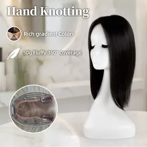EC 50g Fluffy Hair Topper for Thinning Hair | 14-inch Free Parting Straight Hairpiece with 3 Anti-Slip Clips | 4×4.8In Hand Knotting Lace | 3D 360° Full Coverage Breathable Base for Grey Root Coverage & Natural Volume for Casual, Work, Classy Daily Wear