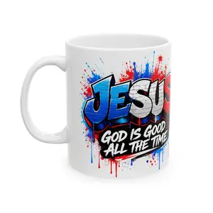 Jesus Graffiti Ceramic Mug — "God Is Good All The Time" 11oz/15oz