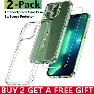 Clear Shockproof Case & Tempered Glass Screen Protector for iPhone 17 16 15 14 13 12 11 Pro Max XR Xs Max 8 7 6