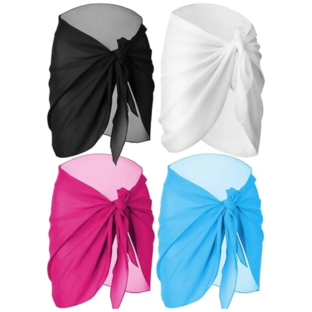 Bathing Suit Coverups for Women, 4 Piece Sheer Chiffon Sarong Wrap Skirt for Beach, Lightweight and Quick-Drying, 140 cm, Swimsuit, Mom