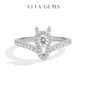 ATTAGEMS Equestrian Horse Head Design Lab-Grown Moissanite Ring for Women S925 Silver Ring Special Occasions Gift Party Fashionable Statement Jewelry R378, Solitaire Ring summerwins,summerwins