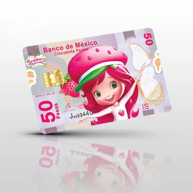 2-Pack 50 Pesos Strawberry Shortcake Debit Card Skin - High-Quality Vinyl Card Sticker Cover for DIY Customization
