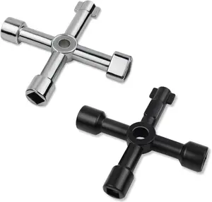 Triangle Multi-Functional Sillcock Key 4 Way Square Wrench Water Utility Key Steel Sillcock Wrench Tool for Electric Water Gas Meter Box Cupboard Cabinet Opening Spigots Faucet Valve 2 Paack Cross Key yuntop