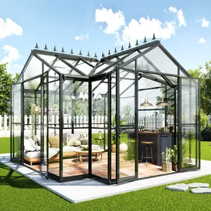 [Ships in 4 Boxes]AMERLIFE Greenhouse for Outdoors, Quick-Lock Assembly, Aluminum Frame with 2 Vents, Doors, and Walk-in Design for Garden or Backyard