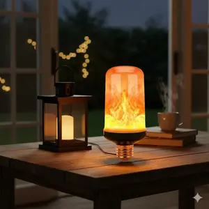 LED Flame Bulb with E27 Base Safe Lighting 2835 SMD High Brightness Fire Effect Energy Efficient Decoration for Halloween Christmas Party Home Bar Cafe Outdoor Waterproof Dustproof