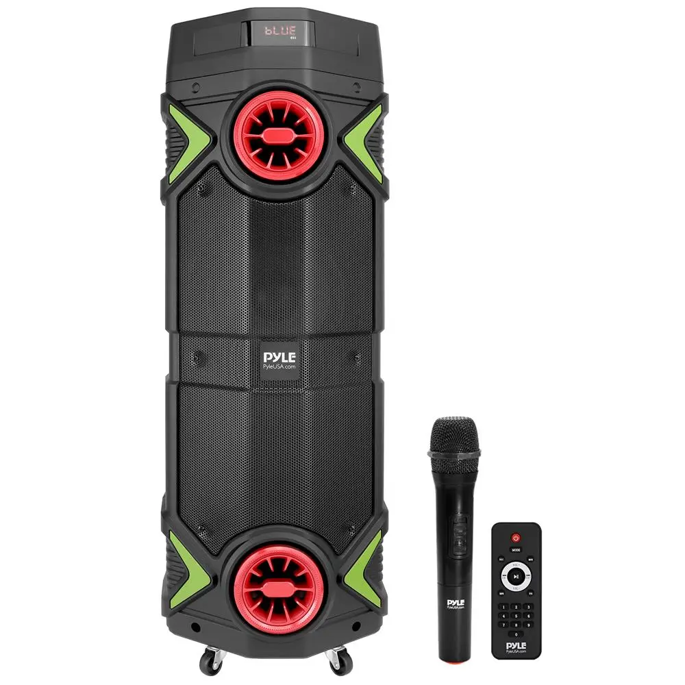 Portable Wireless Bluetooth Speaker - 400W Digital Rechargeable PA Audio Device with 8" Dual Subwoofer, LED Lights, Compact Design, Button Controls, MP3/SD Compatibility, Adapter, Radio, Tablet/Computer Connectivity, Handle, Tablets