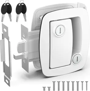 RV Door Lock Replacement,  Alloy Upgraded  RV Door Latch with Paddle Deadbolt & 4 ,  Metal Camper Door Locks, RV Entry Door Lock for Travel  Cargo Hauler, White