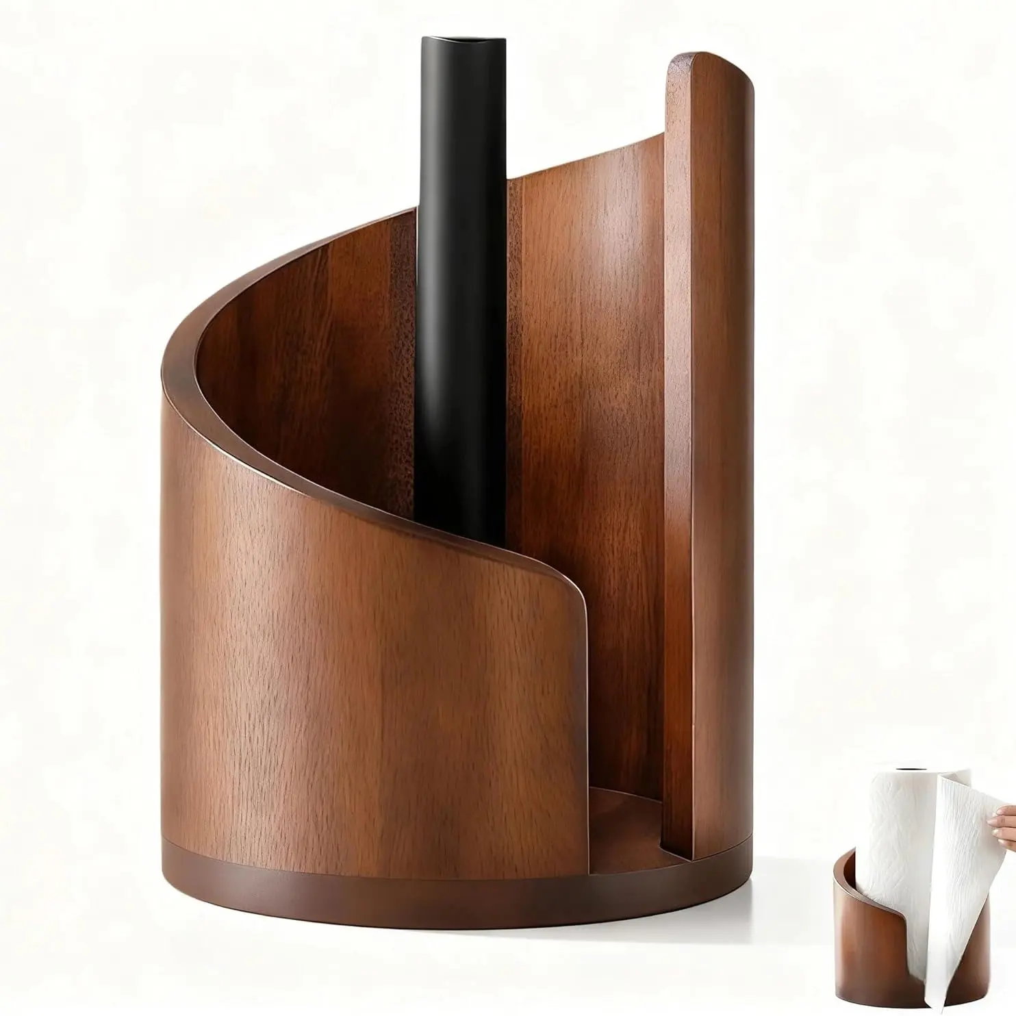 Paper Towel Holder with Mango Wood Base and Iron Frame, Solid Wood Design, Suitable for Kitchen and Living Room Countertops, Easy Tear, Fits Standard/large/x-Large Rolls, Bathroom Tissue Holder, Bathroom Necessities, Bathroom Accessories
