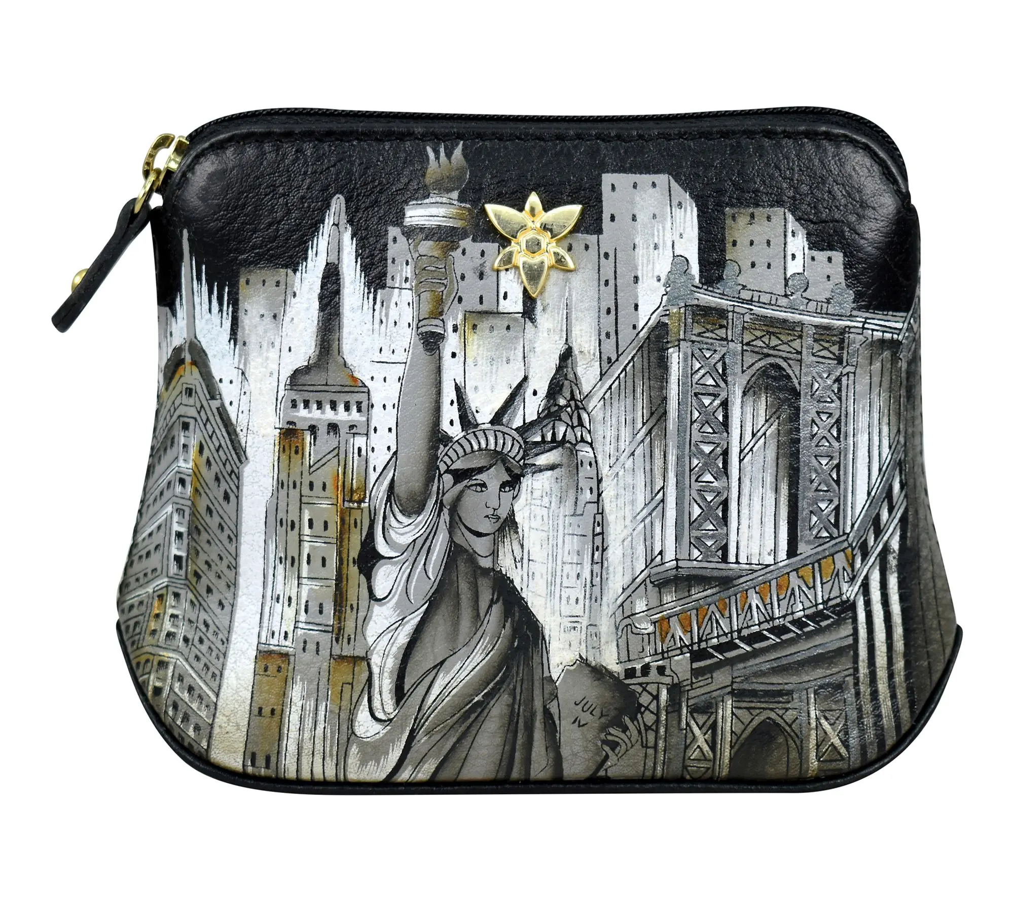 Anushcka Painted Leather Multi-Purpose Zip Pouch