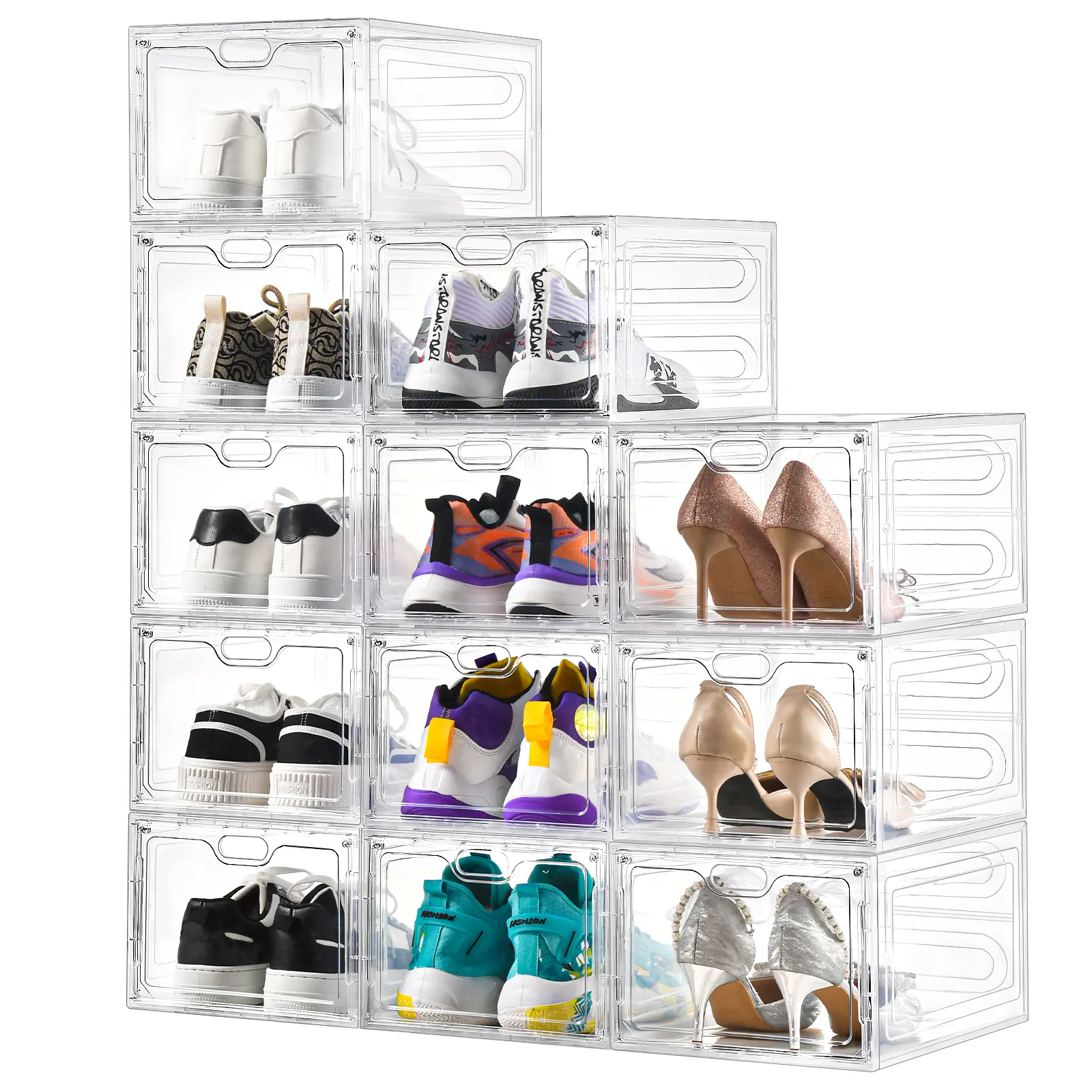 TAYTUU Stackable Plastic Shoe Boxes with Magnetic Doors - Shoe Rack Organizer, Shoe Storage Organization, Easy-Assemble Expandable Rectangle Racks for Sneakers, Boots, Multi-Layer Space-Saving Closet Room Organizer,dorm essentials,home decor