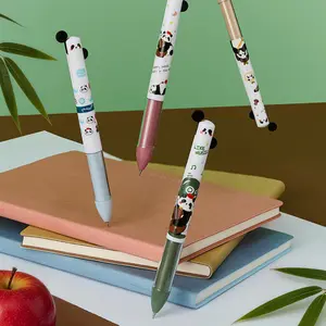 Set 4 minimalist panda dual colour gel pens with shakeable ears push button design, lightweight body, black red dual colours, minimalist style, smooth continuous ink, quick drying, suitable DIY study office writing large capacity black red gel pens