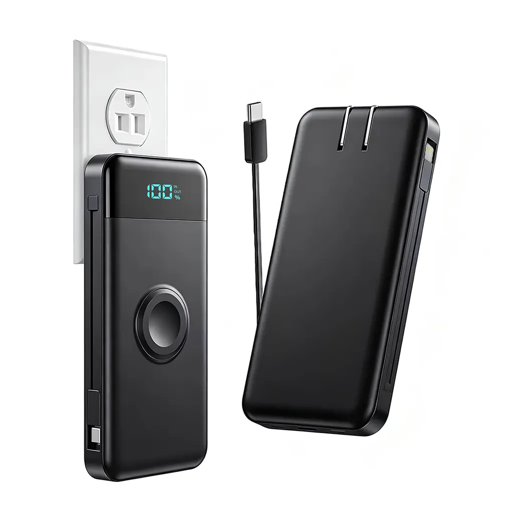 Nolanus 20000mAh Ultra Slim Power Bank Built-in Cables Wall Plug LED Display Portable Charger 20 for iPhone 15 14 13 Samsung iPad Travel Back to School