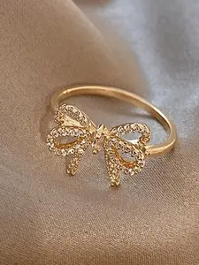 Fashion Bow Decorated Ring, 2024 New Style Elegant Rhinestone Decor Jewelry for Women for Party, Daily Clothing Decor, Trendy Jewelry for Birthday Gift, Fashion Jewelry Accessories, Statement Ring, Fashion Rings