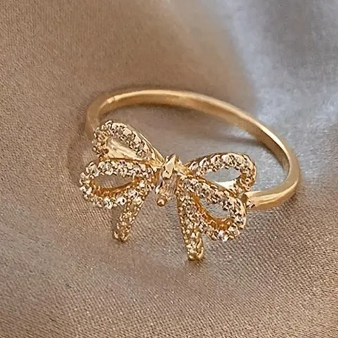 Fashion Bow Decorated Ring, 2024 New Style Elegant Rhinestone Decor Jewelry for Women for Party, Daily Clothing Decor, Trendy Jewelry for Birthday Gift, Fashion Jewelry Accessories, Statement Ring, Fashion Rings, Beautiful Rings