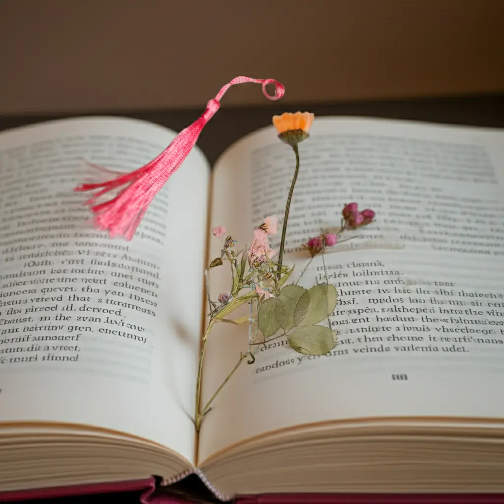 Handcrafted Eco-Friendly Pressed Flower Bookmark - Office Stationery Page Marker with Pressed Ferns, Pink Tassel, Botanical Garden Design, Laminated Film, Easy to Care and Maintain, Versatile Usage for Bookworms