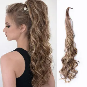 TwiceBeauty 32inch Flexible Wrap Around Ponytail Extension Long Wavy Curly Pony Tail Synthetic HairPiece for Women Party Daily Use Body Wave Heat Resistant  Hair Weave