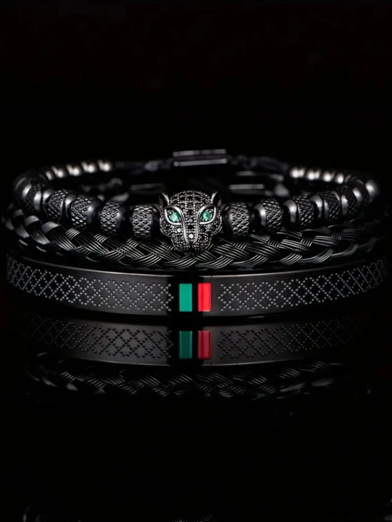 Men's Handmade Zirconia Beaded Bracelet Set, Bracelets Stack, Fashionable Stainless Steel Jewelry Bracelet, Glitter Design, Classic Style, Perfect Gift for Him