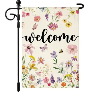 1 PC Spring Flowers Garden Flag 12x18 Inch Double Sided for Outside, Welcome Floral Garden Flag for Holiday Yard Outdoor Garden Accessories