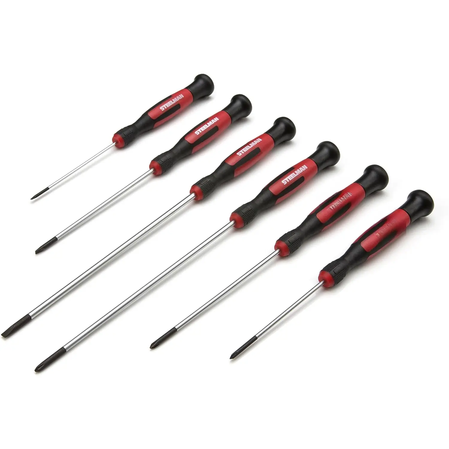 6-Piece Durable Steel Shaft Screwdriver Set - Polished Finish, Long Shaft, 2.0mm x 3-in Tips, Slotted/Phillips Heads, Swivel Handle for 1-Handed Electronics Precision Work, 6 Screwdrivers