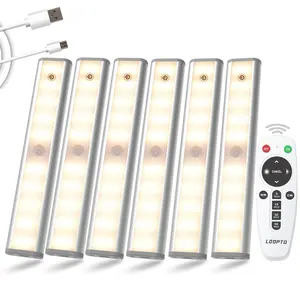 LDOPTO Under Cabinet Lights Wireless 6 Pack Rechargeable LED with Remote Control Motion Sensor 3 Color Modes USB Charging Battery Operated Night Light for Kitchen Stairs Wardrobe