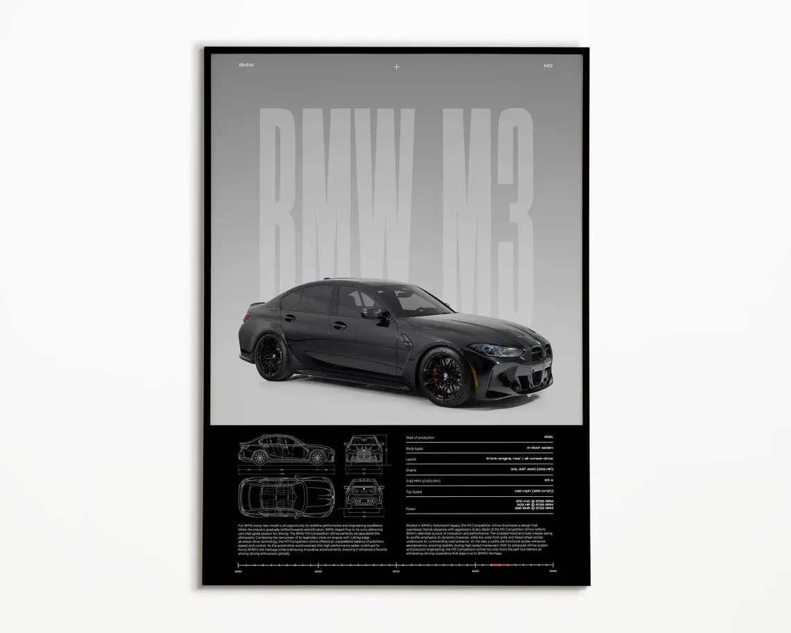 BMW M3 Competition Poster | Physical Print | Hyper Car Poster, Product without frame Decor Gift