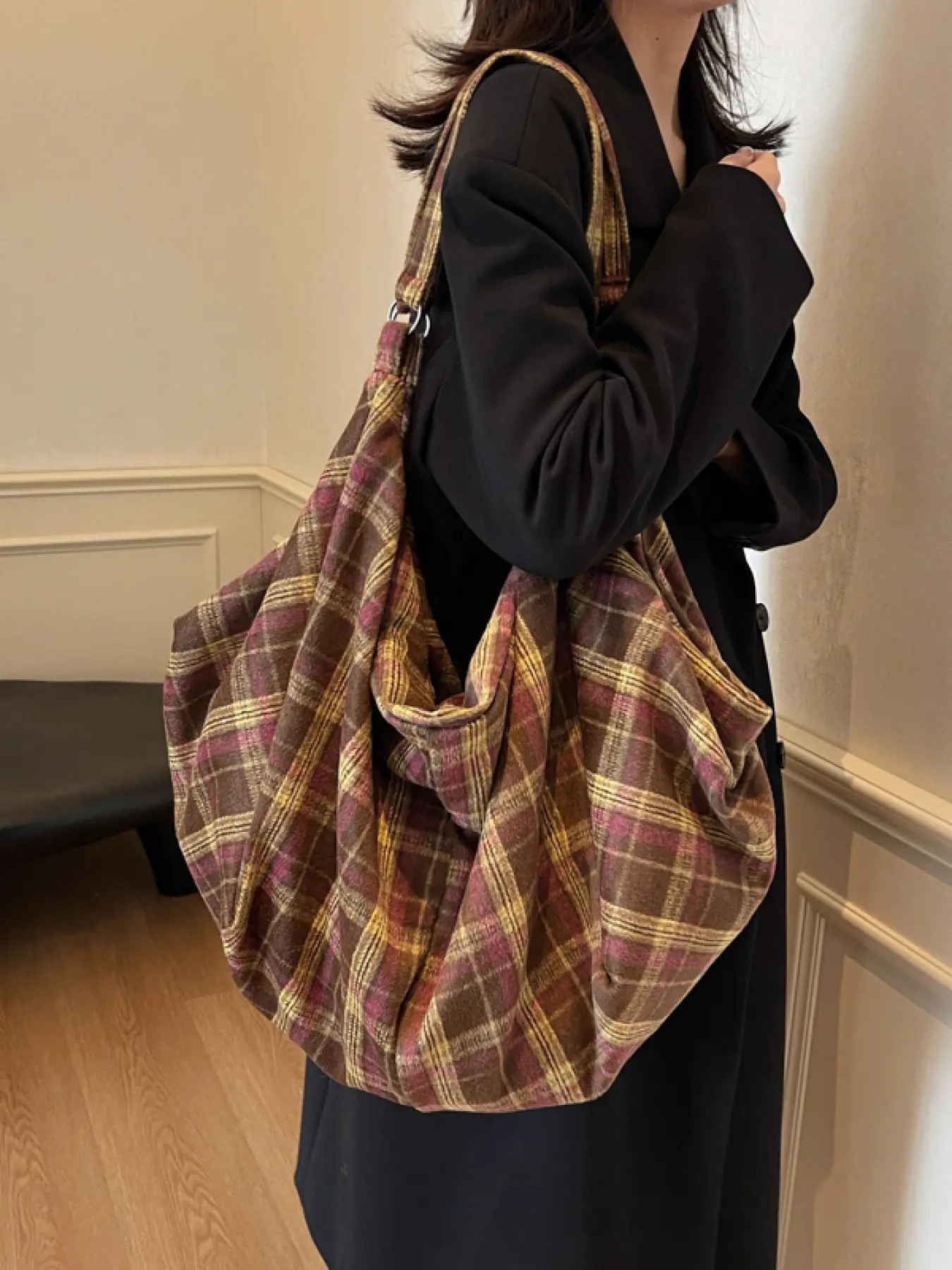 Women's Fashionable Plaid Pattern Tote Bag, Daily Commuting Bag, Casual Large Capacity Shoulder Bag for Work & Daily Used, Trendy All-match Bag for Commuters and Students, Fashionable Patterned Bag, Stylish Versatile Bag, Shoulder Totes